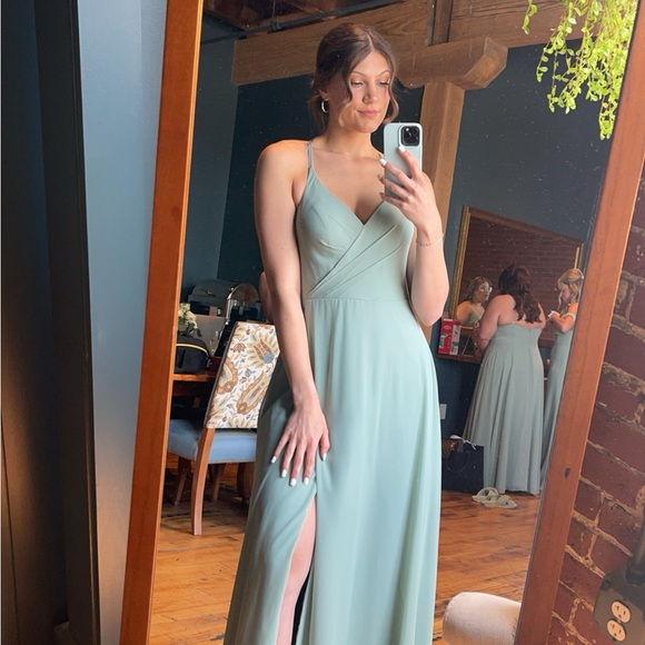 Size A6 Azazie Matcha Chiffon Bridesmaid dress style: Davis. Worn once - Picture 7 of 7